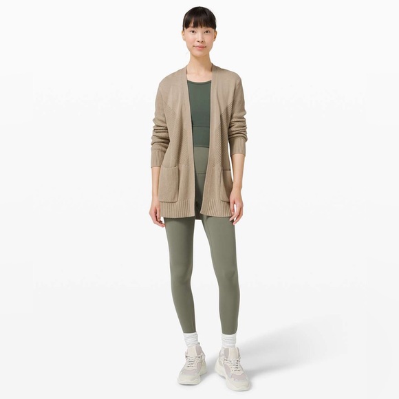 lululemon cotton knit textured wrap cardigan trench tan beige pima wool 6 small - Picture 4 of 11